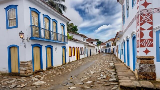 Paraty, streets and houses in the historic center. Paraty, in Rio de Janeiro, is a UNESCO listed colonial city. Time lapse.