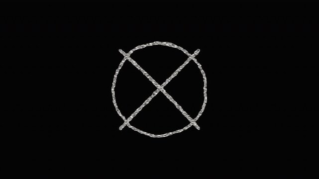 Minimalist hand-drawn X-mark and circle loop with a rough, textured brush stroke animation.