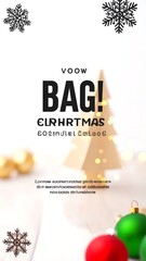 Naklejka premium Festive Christmas Text with Snowflakes and Ornaments on White Background
