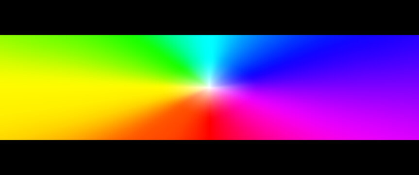 Rainbow circular radial gradient background with black lines border. Vibrant spectrum color wheel with full hues range. Round RGB palette abstract. Vector illustration