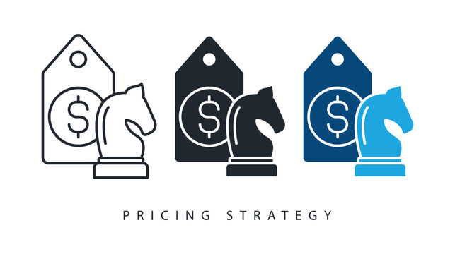 pricing strategy icon set with price tag and chess piece