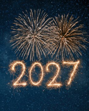 Celebration of the new year 2027 with fireworks lighting up the night sky