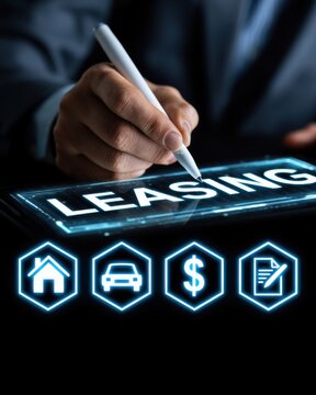 Signing a leasing agreement with a digital pen on a touchscreen display in a business setting