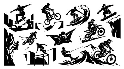 Obraz premium Extreme Sports Silhouettes Action Set