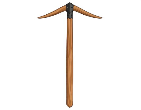 Pickaxe with Wooden Handle Against White Background