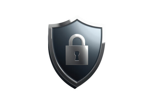 Cybersecurity shield protecting digital information with a padlock icon. Data privacy and internet security concept