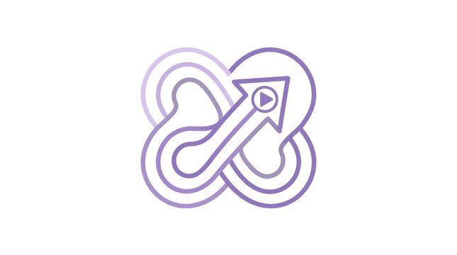 Infinite path arrow design with embedded play icon representing continuous growth strategy.