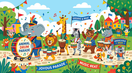 Fototapeta premium Colorful Animal Carnival Parade Group.