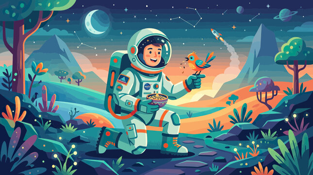 Astronaut in Space Suit Holding Plant.