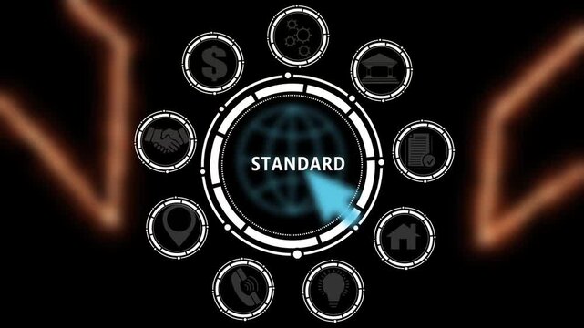 Futuristic Corporate ISO STANDARD Compliance Dashboard with Glowing Center Typography. 4K Animation