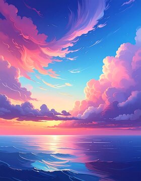 Vibrant Sunset Sky Reflecting on Calm Ocean Waves