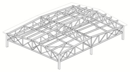 Obraz premium Technical isometric wireframe of a structural steel truss frame