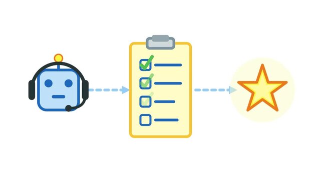 Animated Robot Checking Digital Task List on Clipboard with Star Confirmation