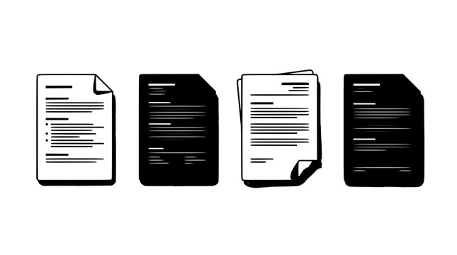 Documents with Text Lines in Black and White Showing Different Page States Featuring Document, State, Paper with Sheet