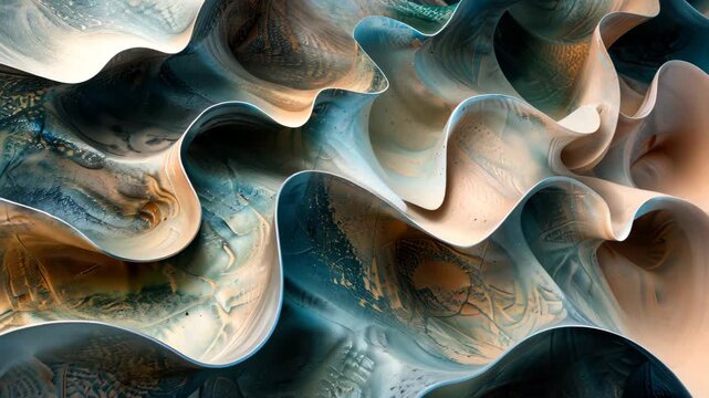 Abstract Fluidic Texture: An abstract composition featuring swirling waves of fluid, displaying a mesmerizing interplay of earthy tones and oceanic blues, creating a sense of depth and movement.