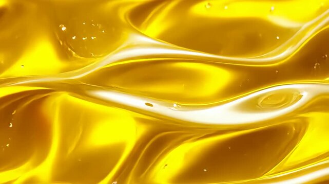 Golden Liquid Swirls: A mesmerizing abstract macro shot captures the fluid motion and rich texture of golden liquid, with delicate bubbles and waves creating a luxurious, dynamic pattern.