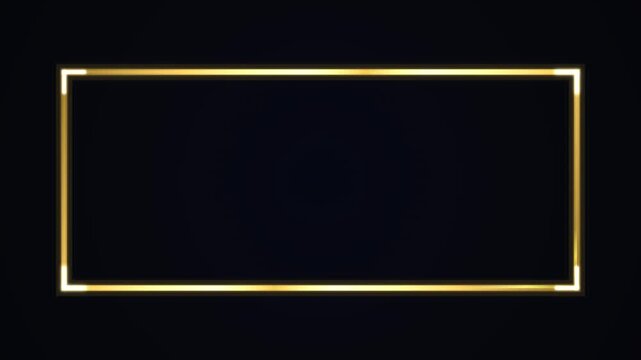 glowing golden rectangle frame on dark background, luxury border, elegant announcement space, invitation element