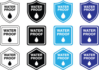 Fototapeta premium Waterproof shield and certification badge icon set for product protection and packaging