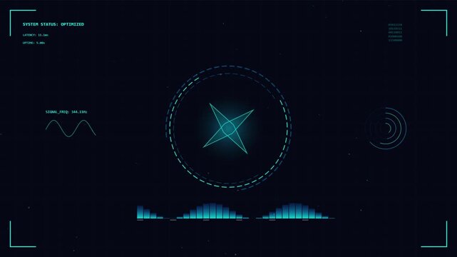 digital interface displaying futuristic navigation compass and data analysis, technology concept