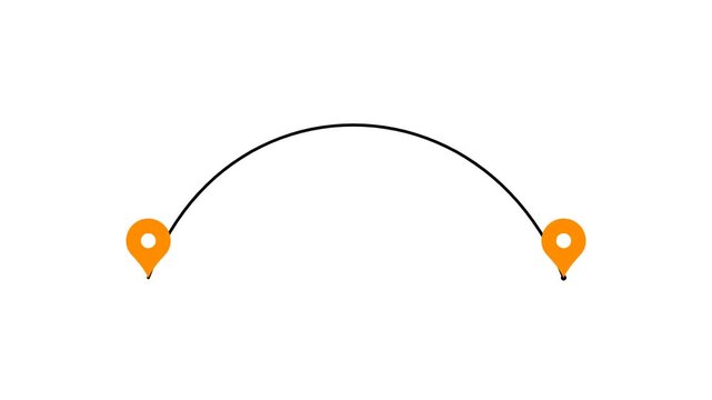 Animated Orange Map Pin Icons Connected by a Curved Path Representing Travel Route and Logistics