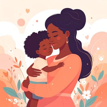 Mother Embracing Child in a Floral Background