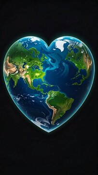 Earth Globe Shaped Like a Heart Against a Black Background