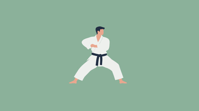 Martial artist in karate gi performing kata