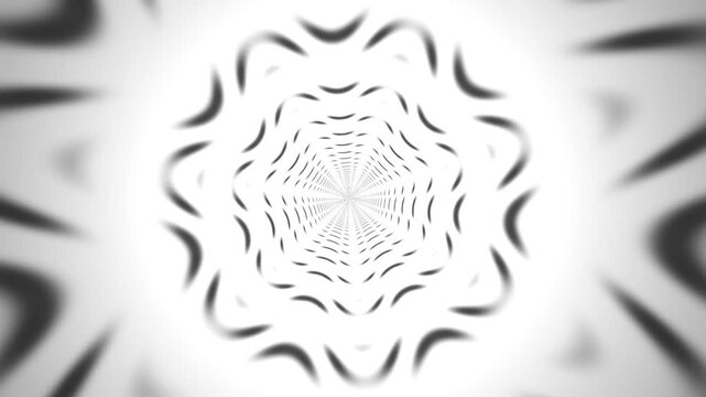 Abstract symmetrical radial pattern resembling a flower or starburst, with blurred dark grey and white gradient effects, suitable for backgrounds and motion graphics