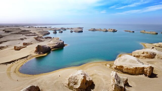 Aerial view of the water yardang geological park landscape in Qinghai, China