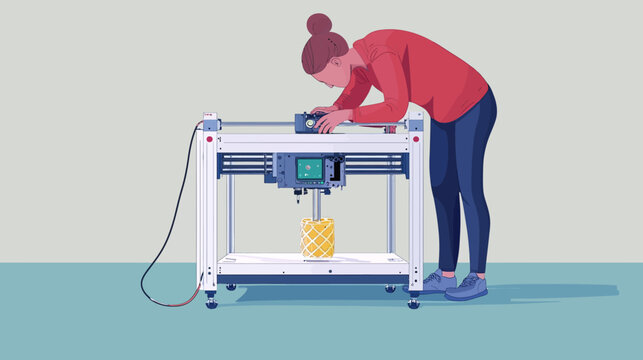 Person operating a 3 d printer with yellow object