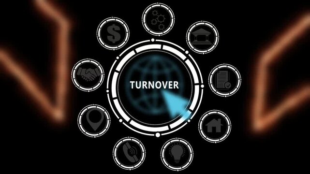 Seamless Loop Tech HUD Grid Featuring TURNOVER Text for Corporate Finance Presenters. 4K Video