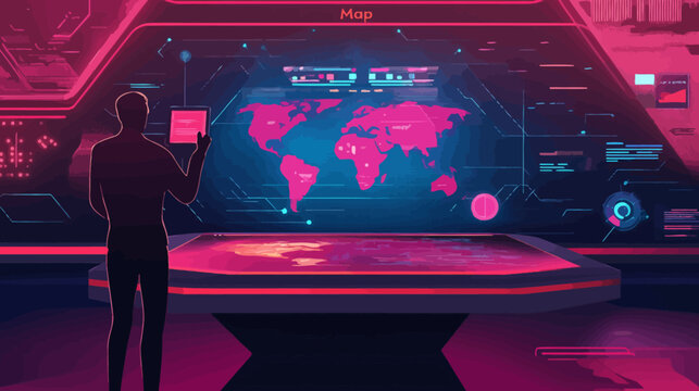Global technology futuristic control room data display