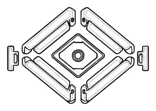 Monitor arm exploded view top-down line art icon. Generative AI
