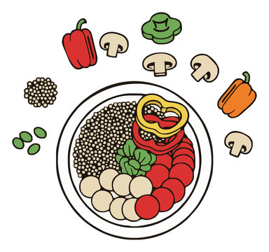 Nutritious buddha bowl top down view vegan meal. Generative AI