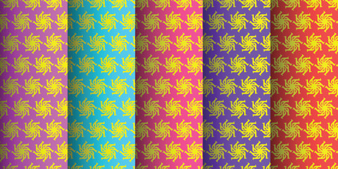 Creative floral seamless pattern vector background set with elegant golden swirl sun ornaments in bright colors. © Shofikul islam