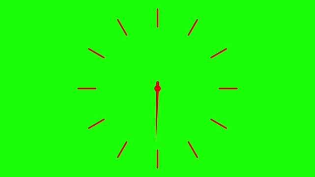 Minimalist red clock face animation on green screen background, for time management, and countdown projects