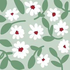 Fototapeta premium Daisy Floral Pattern, White Flower Illustration, Seamless Spring Design, Cute Botanical Background.
