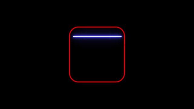 Neon red rounded square frame with pulsing blue horizontal line animation glowing border
