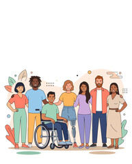 Obraz premium Diverse group of people standing together representing inclusivity and community support.