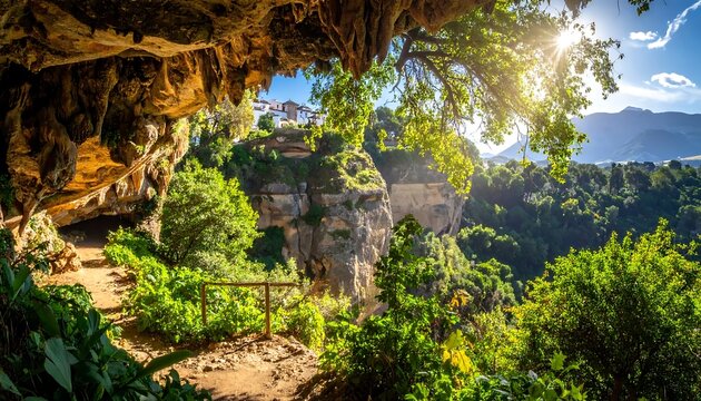 Cave Entrance Overlooking a Cliffside Mountain Monastery