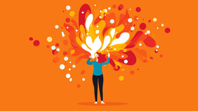 Person with ideas exploding from head vibrant colors