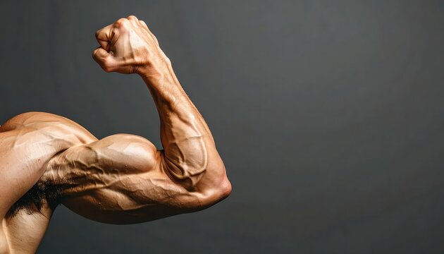 Muscular Arm Flexing Against Dark Background