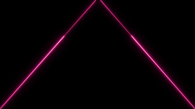 Neon pink glowing triangle frame abstract light effect on black background