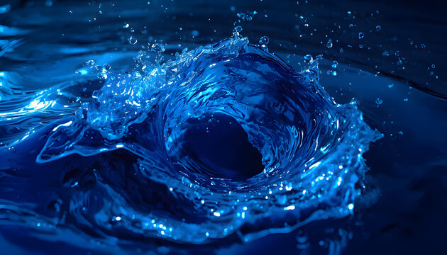 Powerful Deep Blue Ocean Whirlpool Spiral with Dynamic Swirling Water Creating Dramatic Natural Abstract Background
