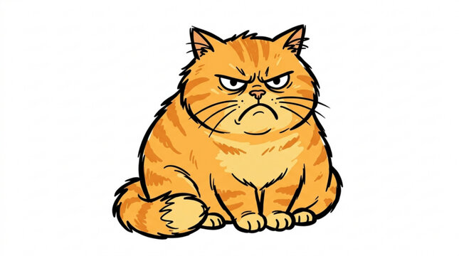 Grumpy orange cat, cartoon feline, annoyed expression, vector illustration