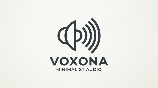 Minimalist audio logo with abstract speaker and sound waves for modern sound company brand.