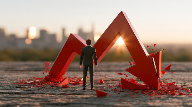 Market Crash Concept With People Standing Near Falling Red Graph