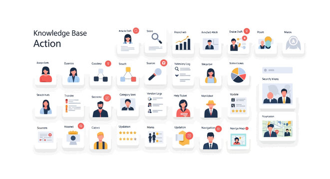 Comprehensive Knowledge Base Action Icon Set for Business Communication.