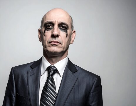 Bald Man in Formal Suit Looking Directly at Camera Against Gray Background