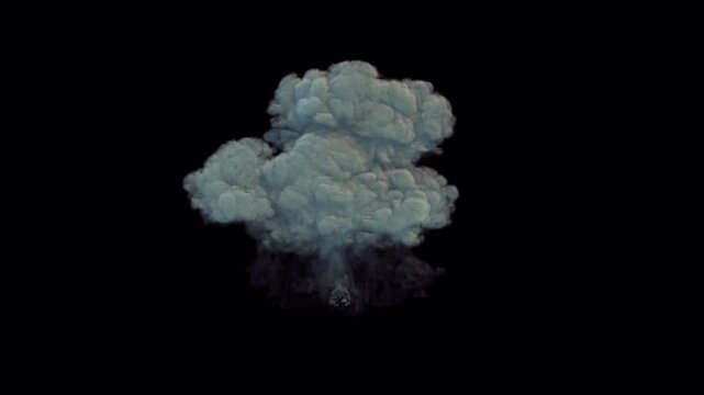 Dense grey smoke cloud rising against a black background.